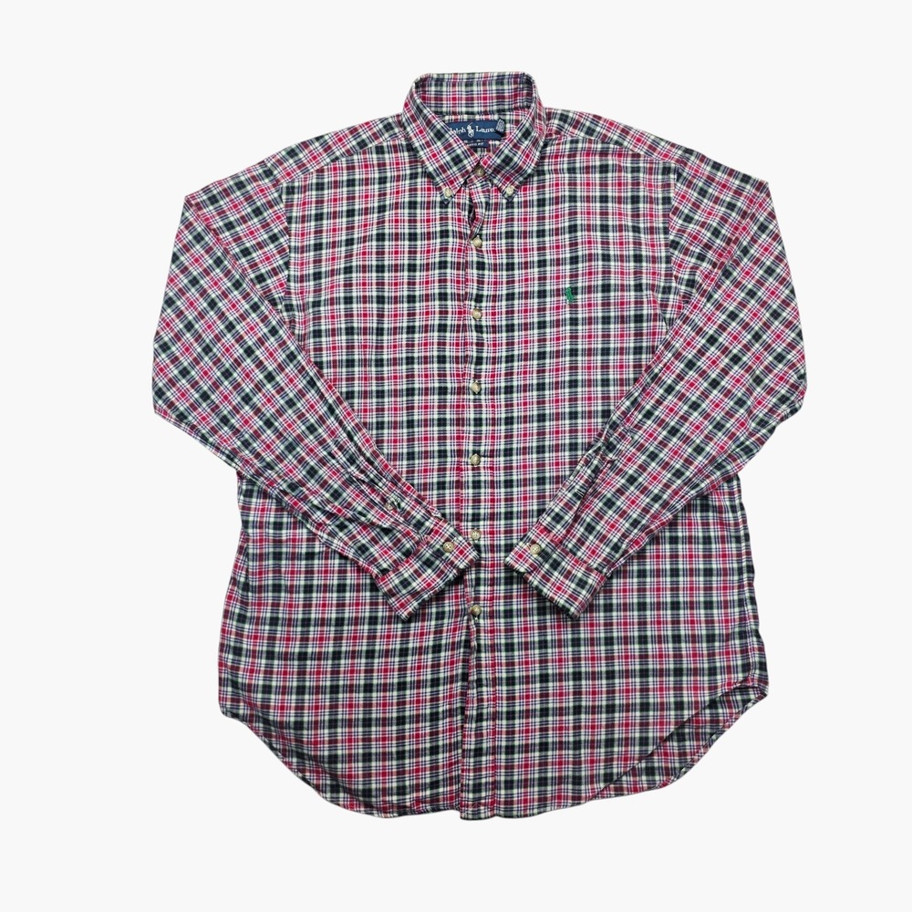 Ralph Lauren Classic Fit Plaid Button Down Shirt Mens Large Red White Blue Green